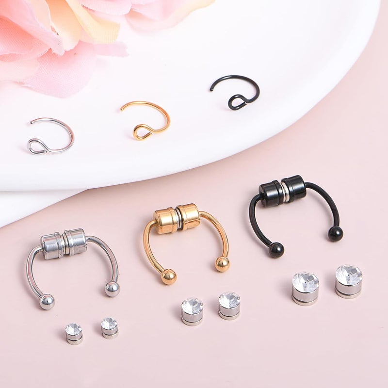 AVYRING Fake Nose Ring Fake Piercings Fake Nose Rings Nose Cuffs Fake Nose Piercing Fake Nose Hoop Faux Nose Rings for Women Faux Nose Ring Fake Piercing Fake Nose Cuff Sliver Gold Black - Image 3